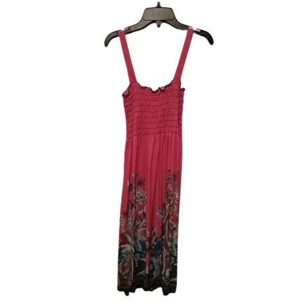 Sophia Womens Pink Floral Smoked Sleeveless Pullover Fit & Flare Dress Size L